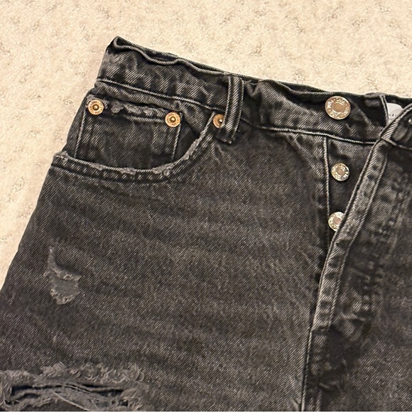 Zara Black Distressed Denim Shorts Button Fly Womens Size 8 Festival Grunge Rave - Picture 5 of 9
